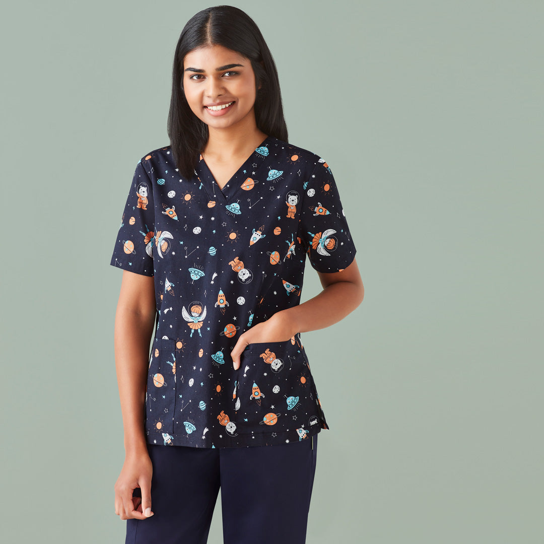 House of Uniforms The Space Party Printed Scrub Top | Ladies Biz Care
