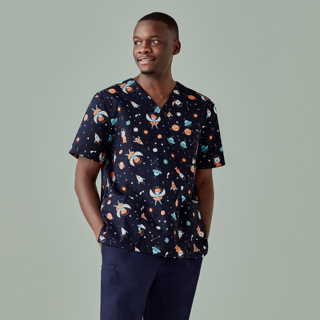 House of Uniforms The Space Party Printed Scrub Top | Mens Biz Care