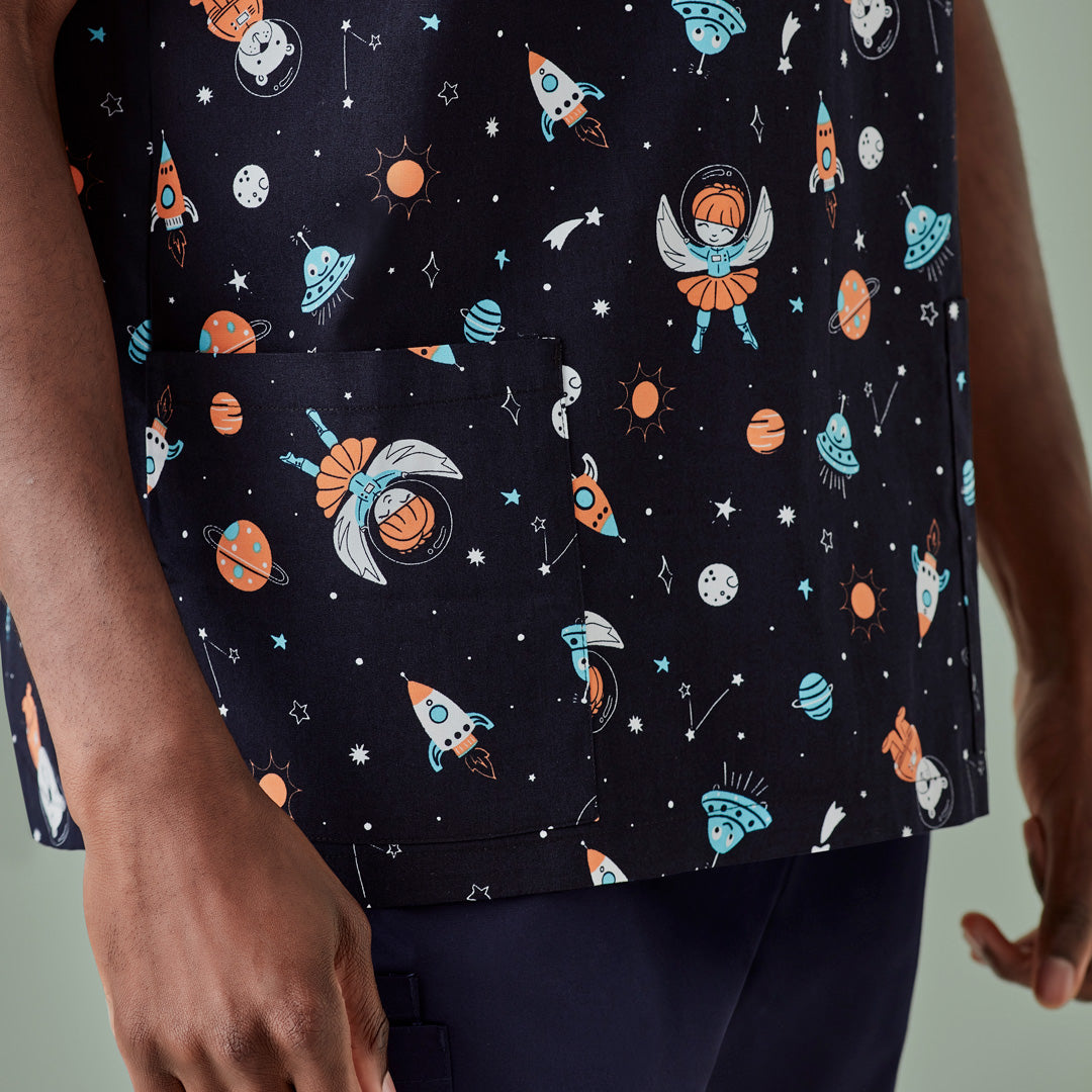 House of Uniforms The Space Party Printed Scrub Top | Mens Biz Care 