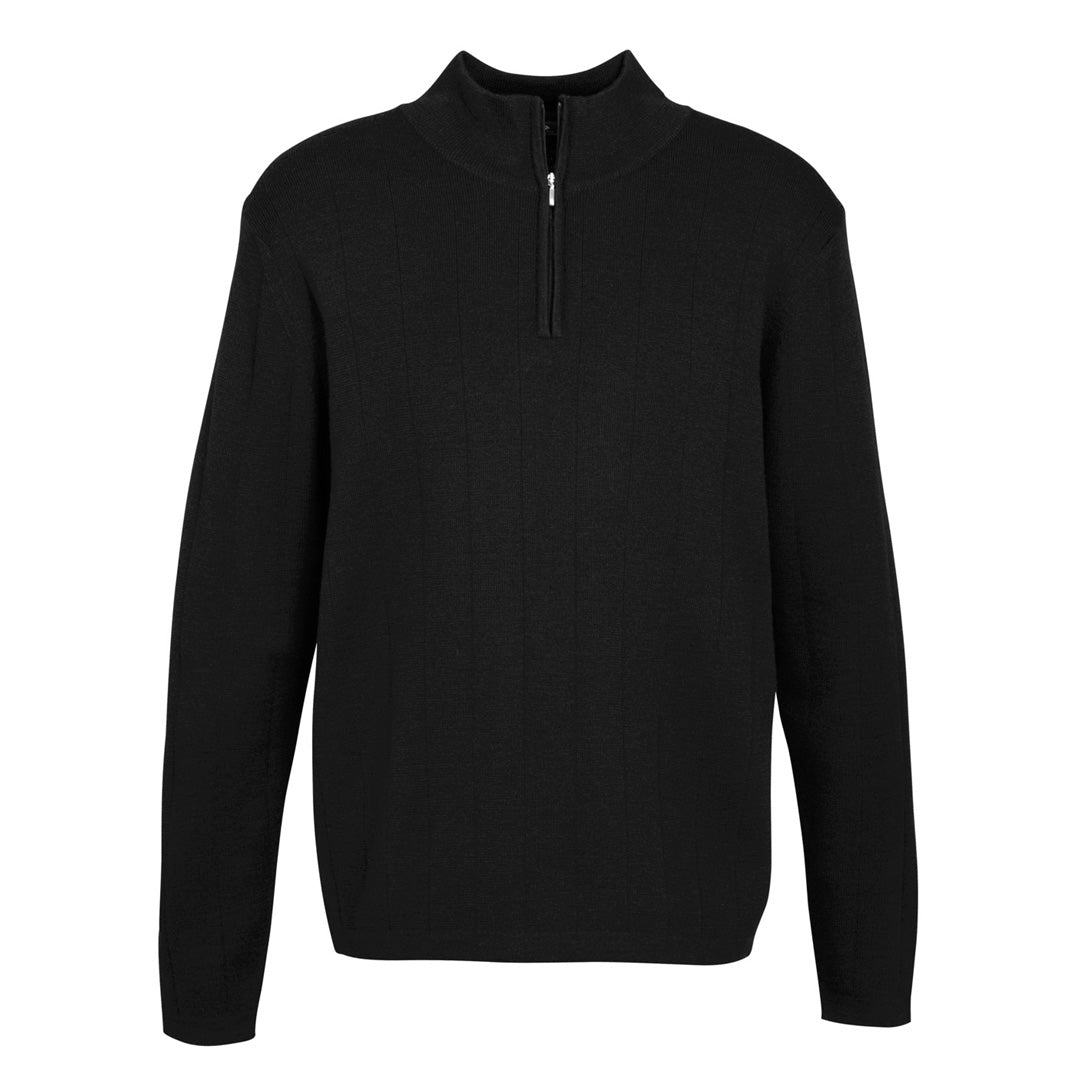 House of Uniforms The Wool-rich Zip Collar Jumper | Mens Biz Collection Black