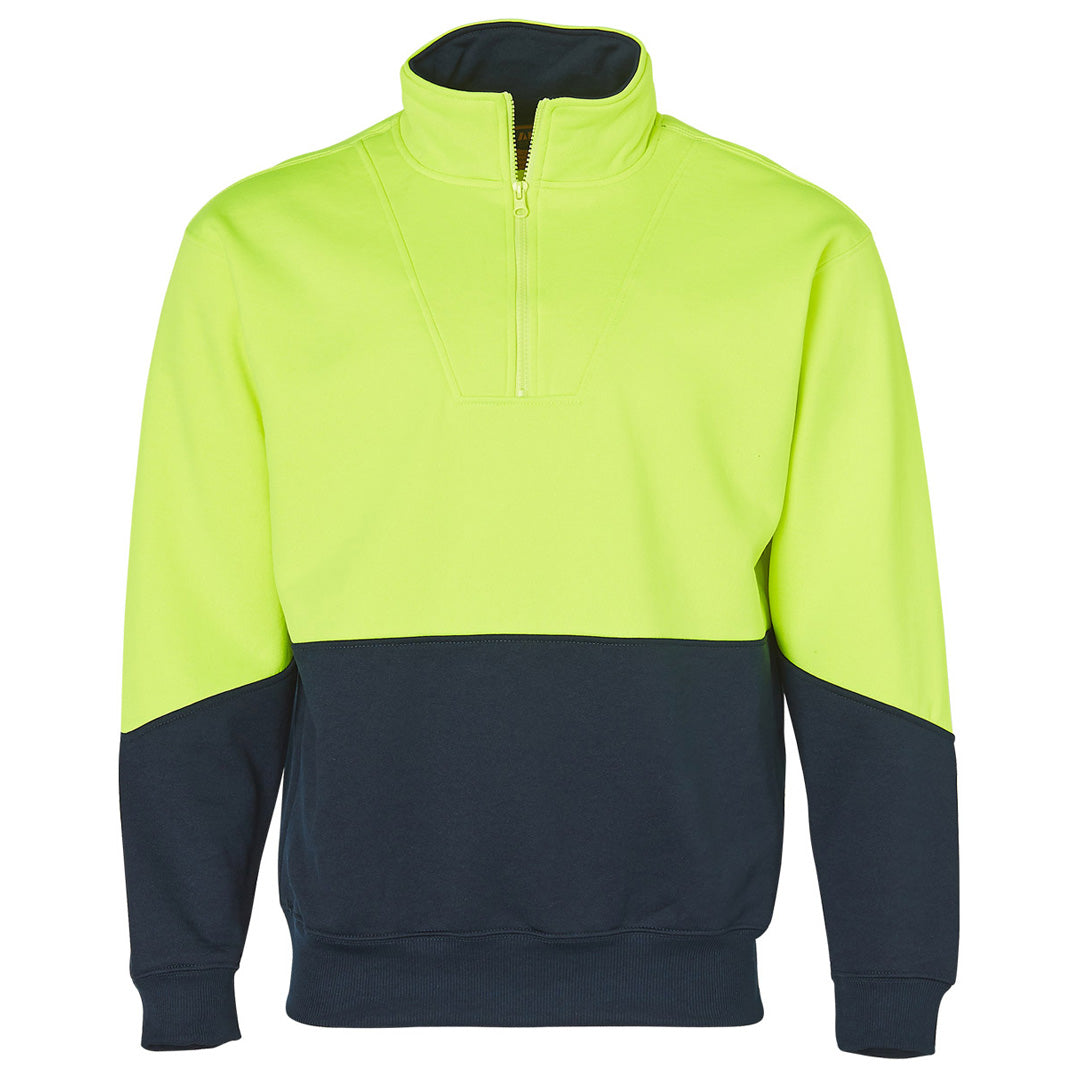 House of Uniforms The Hi Vis Collared Sweat | Mens Winning Spirit Yellow/Navy