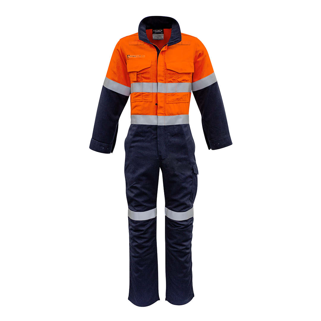 House of Uniforms The Tom Coverall | Mens | Hi Vis | Flame Resistant Syzmik Orange/Navy