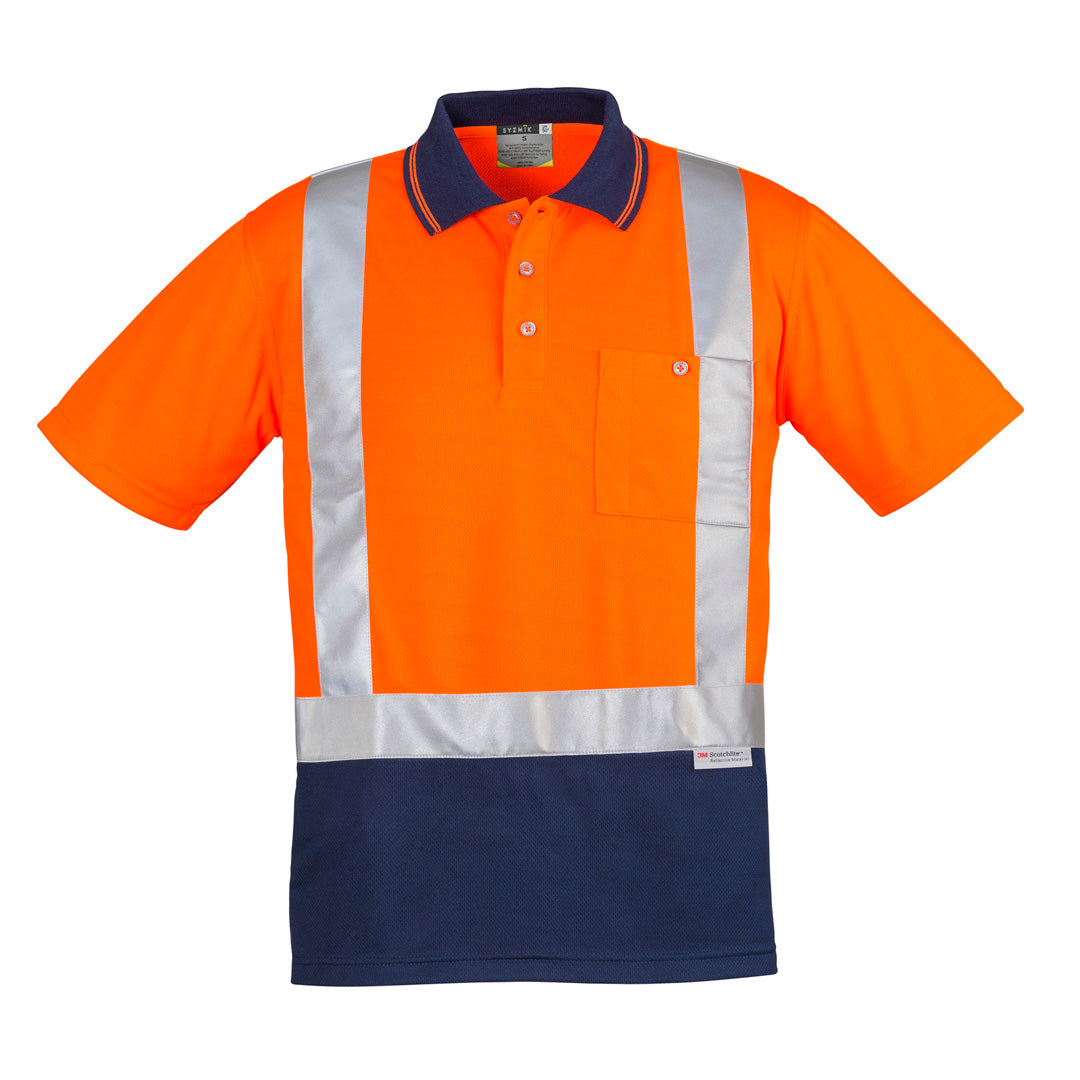 House of Uniforms The Hi Vis Spliced Polo | Shoulder Taped | Short Sleeve Syzmik Orange/Navy