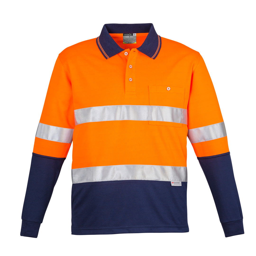 House of Uniforms The Hi Vi Spliced Polo | Long Sleeve | Hoop Taped Syzmik Orange/Navy