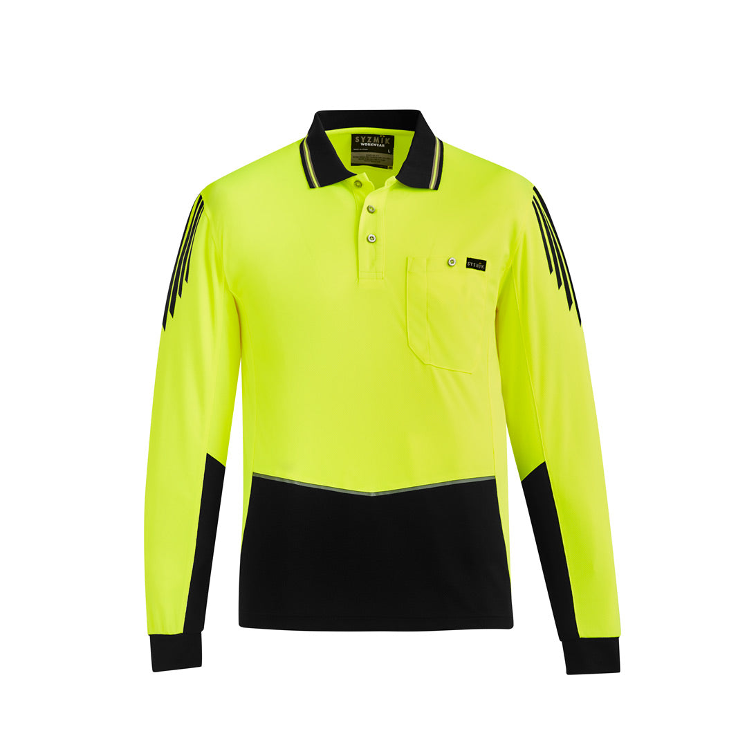 House of Uniforms The Flux Hi Vis Polo | Mens | Long Sleeve Syzmik Yellow/Black