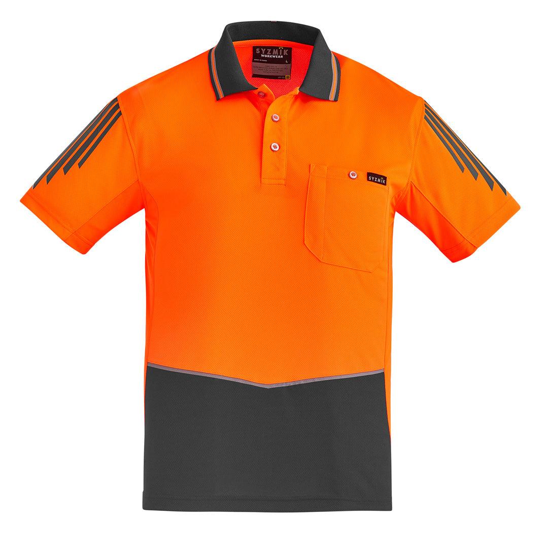 House of Uniforms The Flux Hi Vis Polo | Mens | Short Sleeve Syzmik Orange/Charcoal