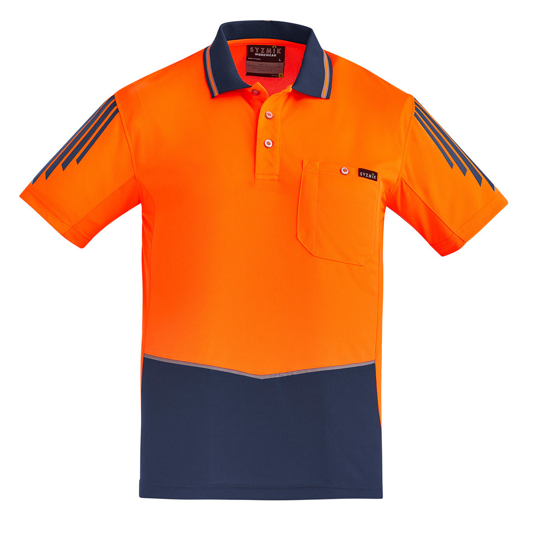 House of Uniforms The Flux Hi Vis Polo | Mens | Short Sleeve Syzmik Orange/Navy