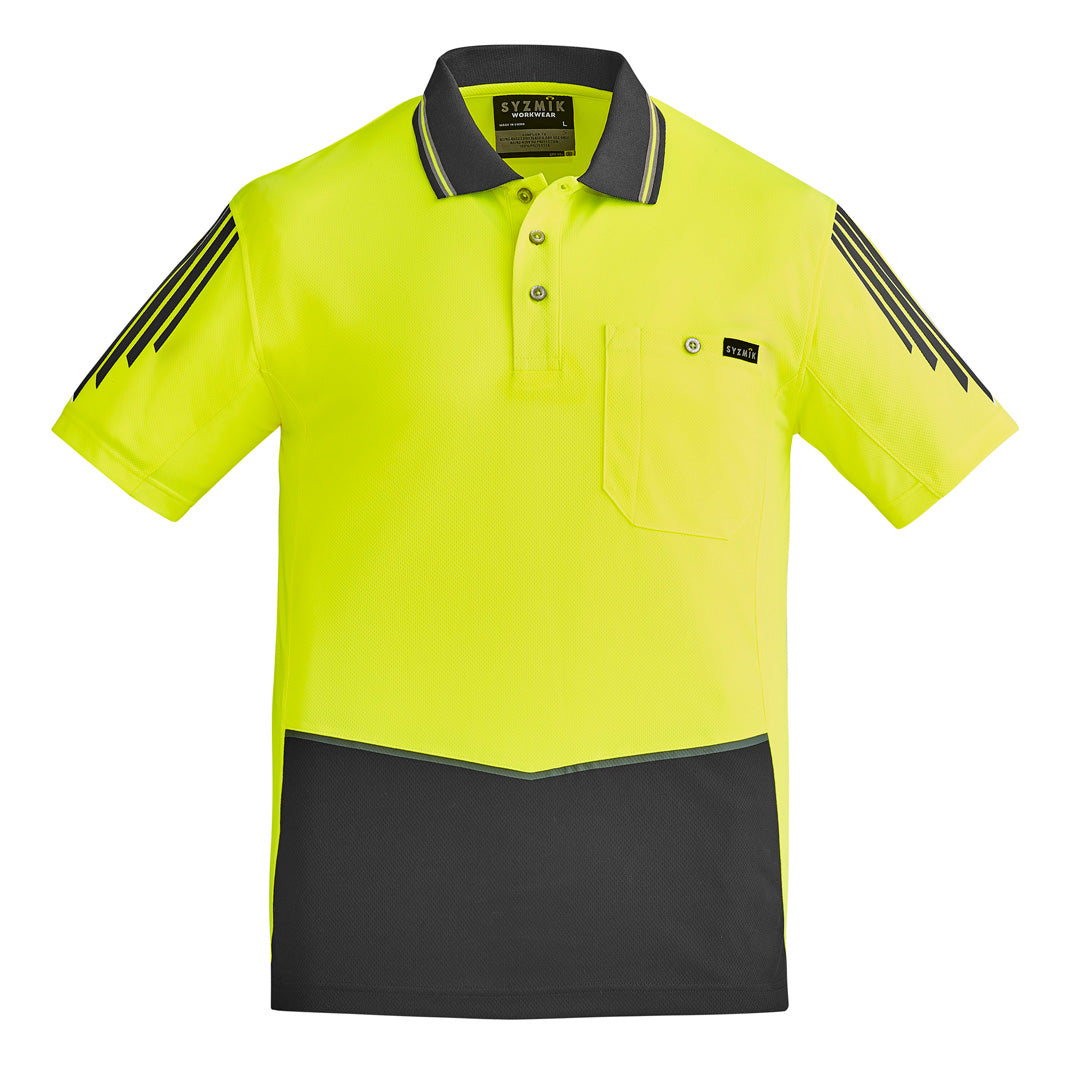 House of Uniforms The Flux Hi Vis Polo | Mens | Short Sleeve Syzmik Yellow/Charcoal