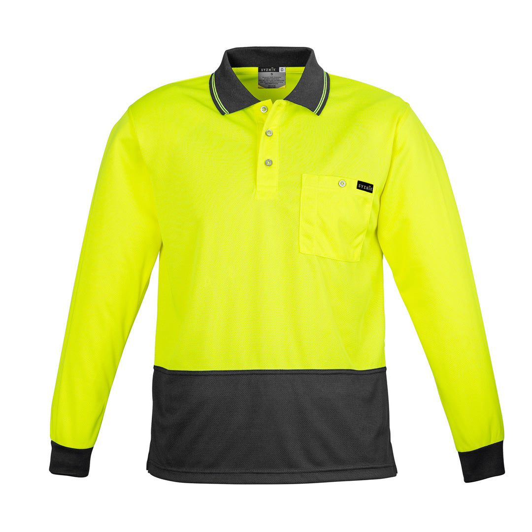 House of Uniforms The Comfort Back Polo | Mens | Long Sleeve Syzmik Yellow/Charcoal