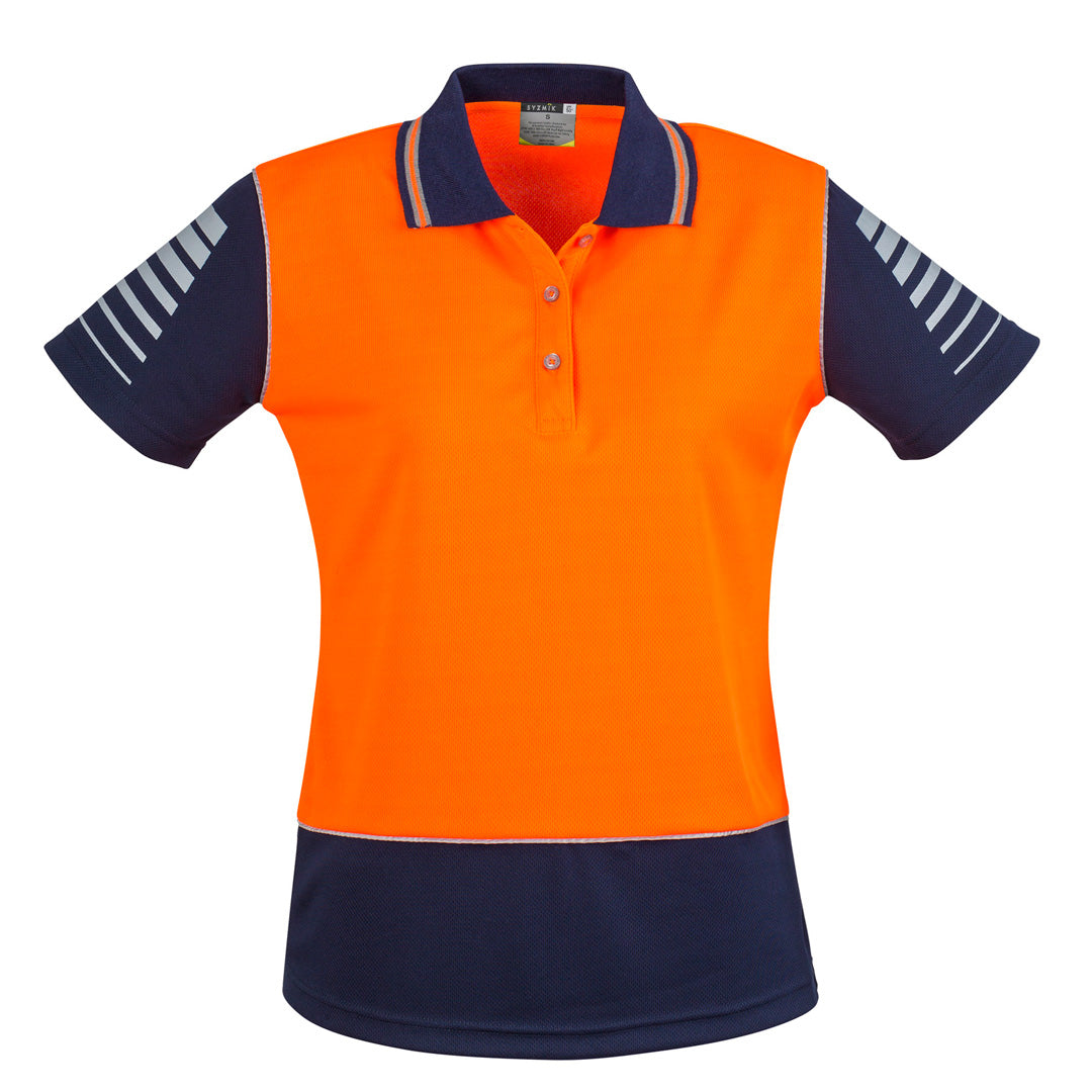 House of Uniforms The Hi Vis Zone Polo | Short Sleeve | Ladies Syzmik Orange/Navy