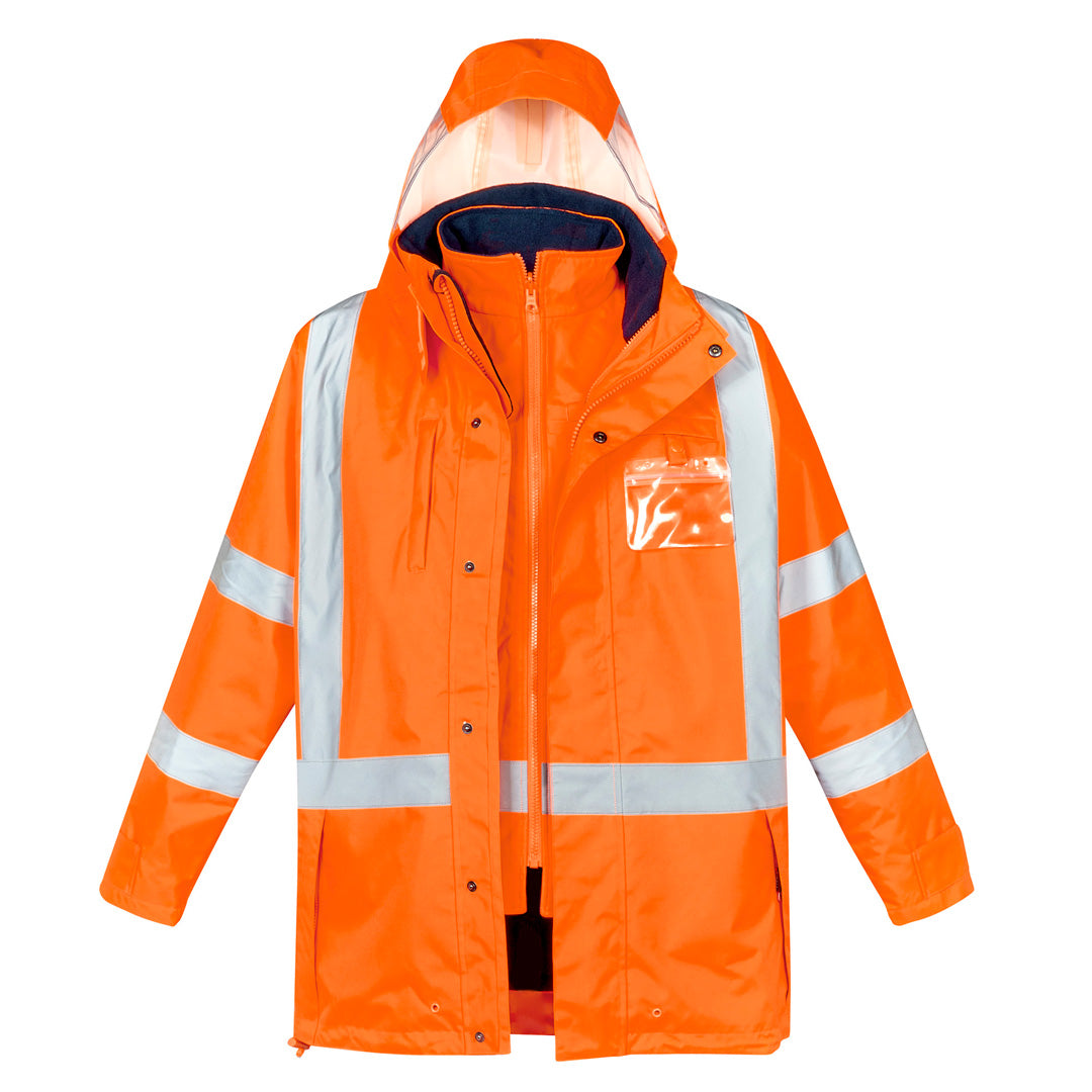 House of Uniforms The Hi Vis X Back Taped 4 in 1 Jacket | Unisex Syzmik Orange/Navy