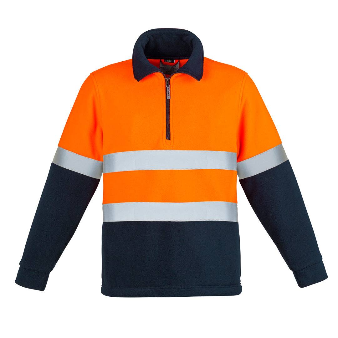 House of Uniforms The Hi Vis Hooped Tape Polar Fleece Jumper | Mens Syzmik Orange/Navy