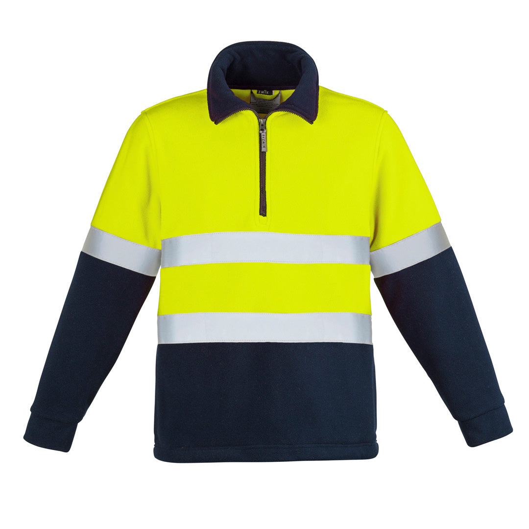House of Uniforms The Hi Vis Hooped Tape Polar Fleece Jumper | Mens Syzmik Yellow/Navy