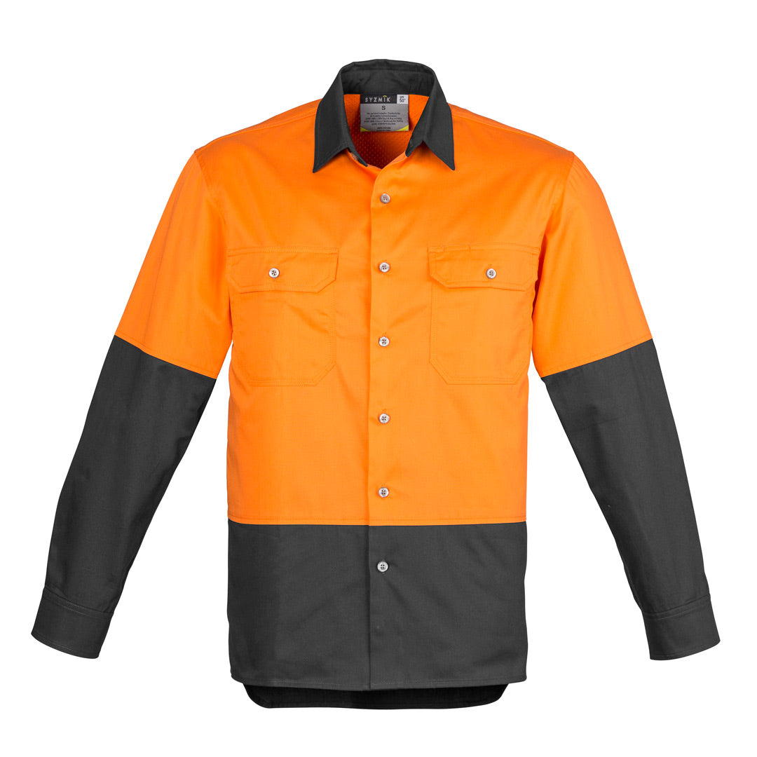 House of Uniforms The Matt Shirt | Mens | Long Sleeve Syzmik Orange/Charcoal