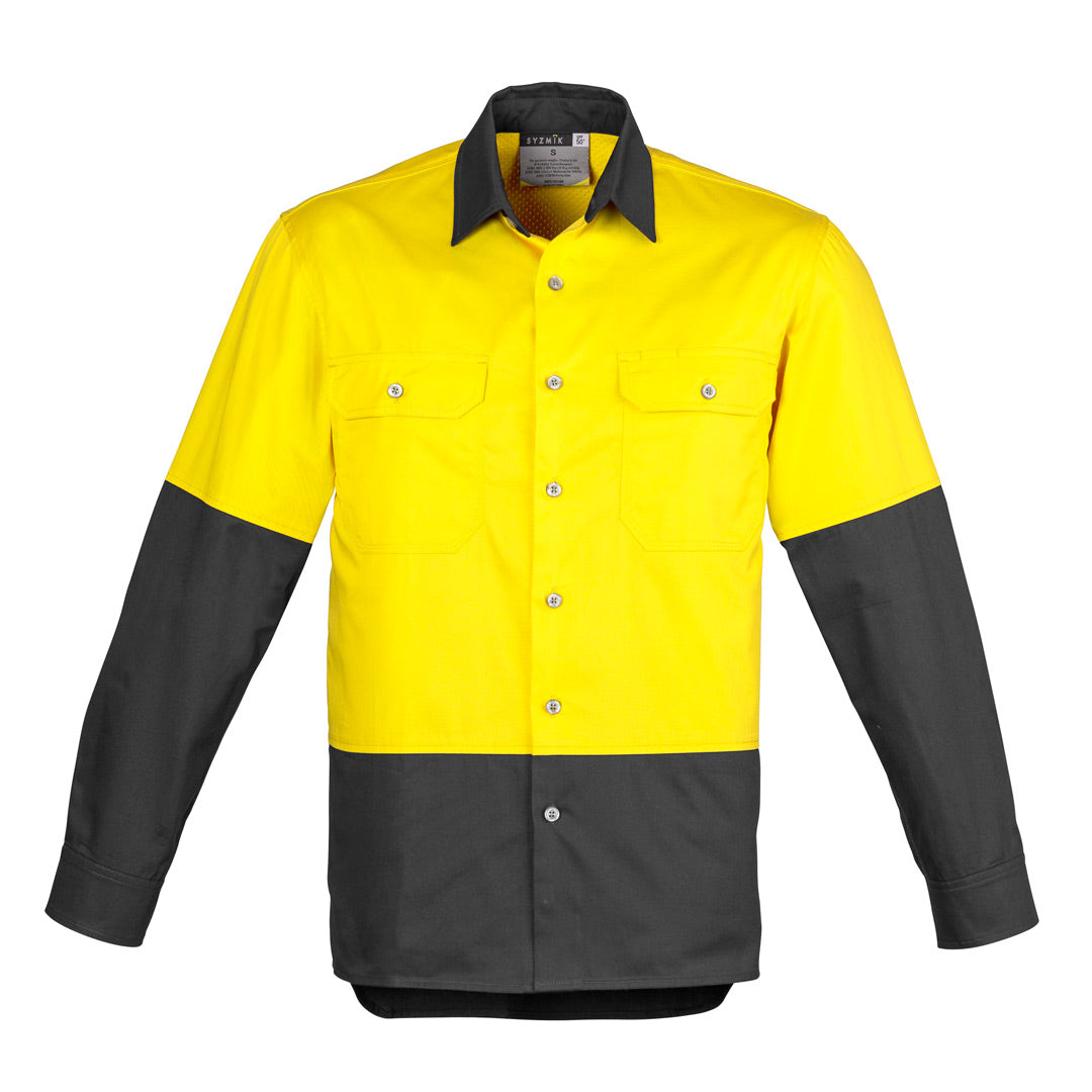 House of Uniforms The Matt Shirt | Mens | Long Sleeve Syzmik Yellow/Charcoal