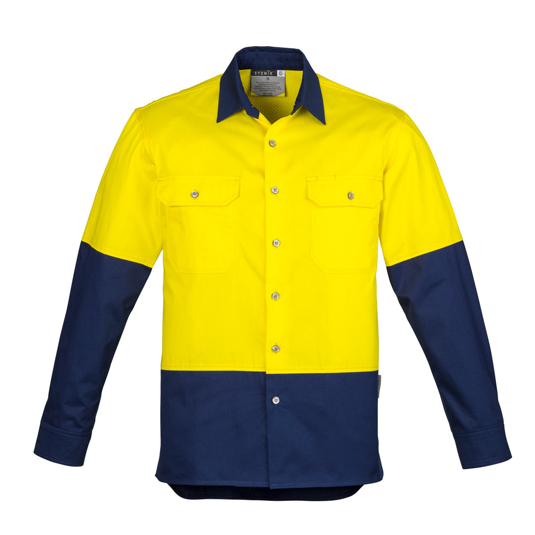 House of Uniforms The Matt Shirt | Mens | Long Sleeve Syzmik Yellow/Navy