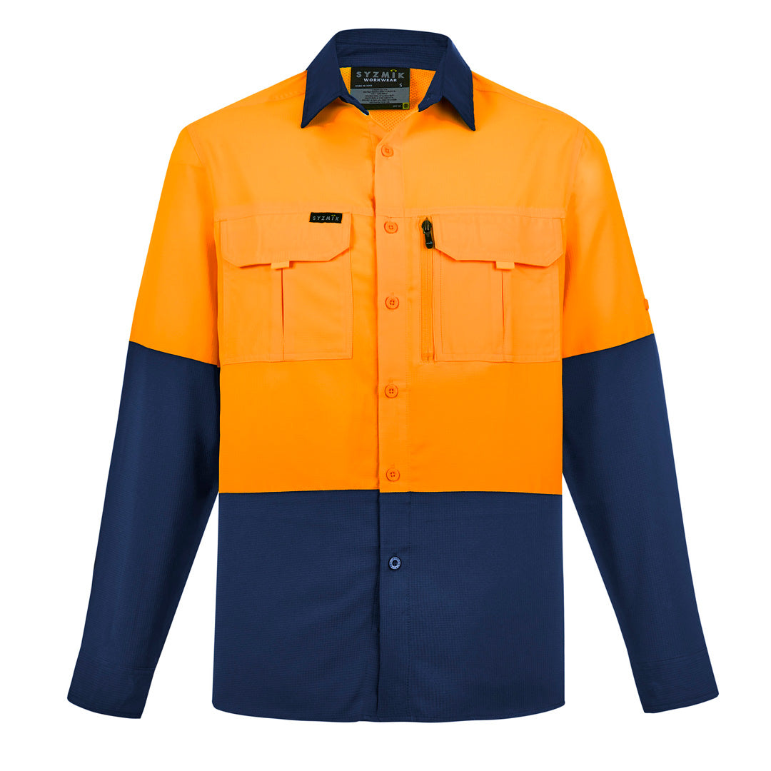 House of Uniforms The Hi Vis Outdoor Shirt | Unisex | Long Sleeve Syzmik Orange/Navy