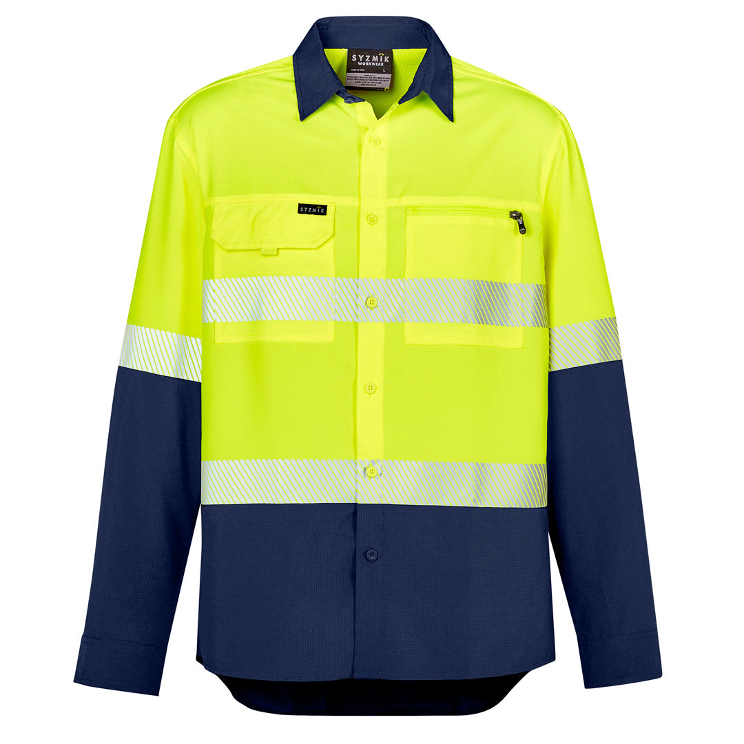 House of Uniforms The Segmented Hi Vis Outdoor Shirt | Unisex | Long Sleeve Syzmik Yellow/Navy