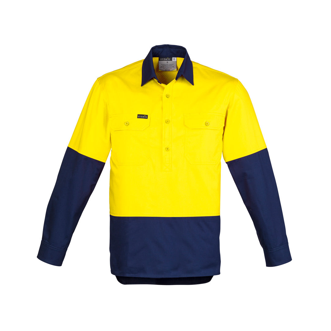 House of Uniforms The Ben Shirt | Mens | Long Sleeve Syzmik Yellow/Navy