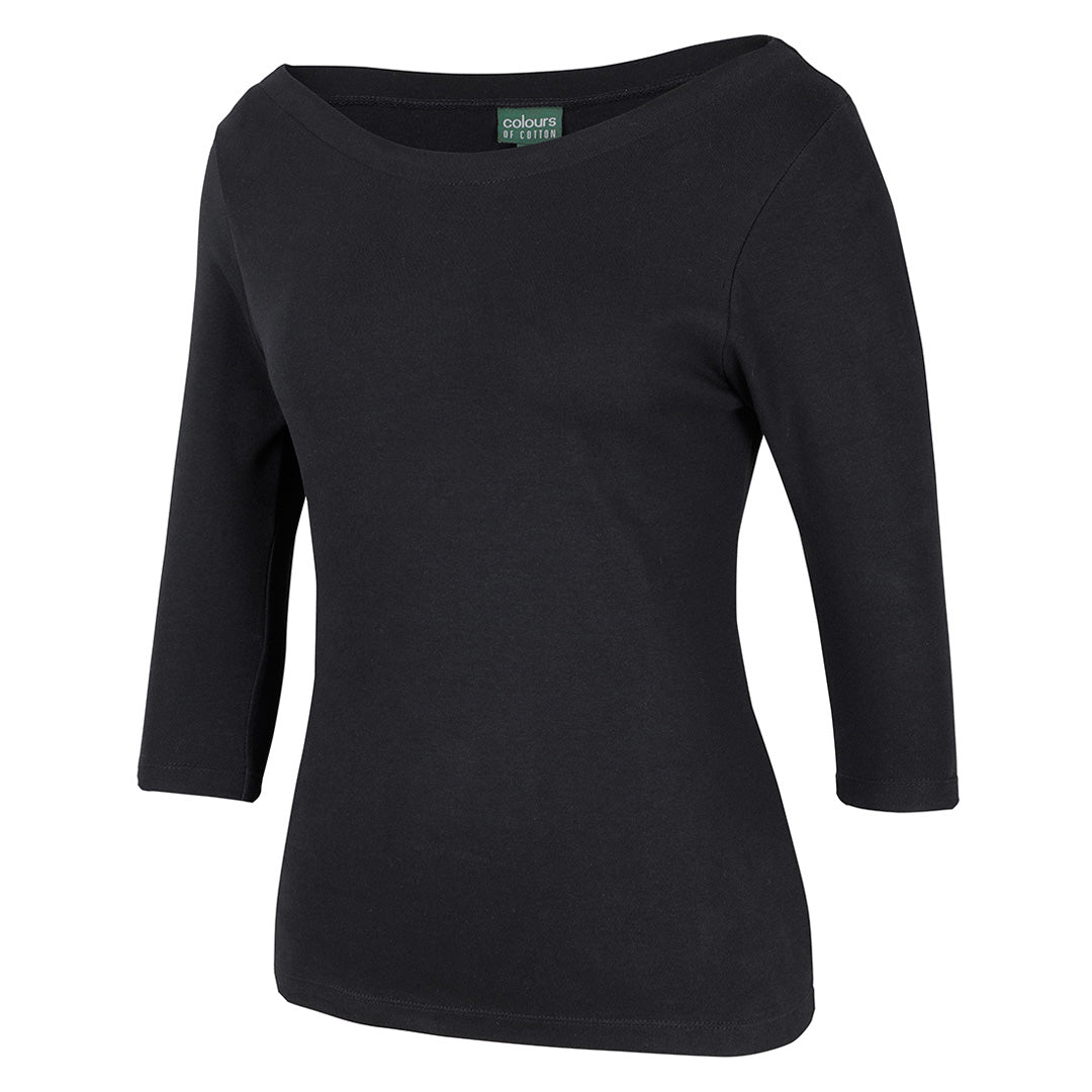 House of Uniforms The Boat Neck Tee | 3/4 Sleeve | Ladies Jbs Wear Black