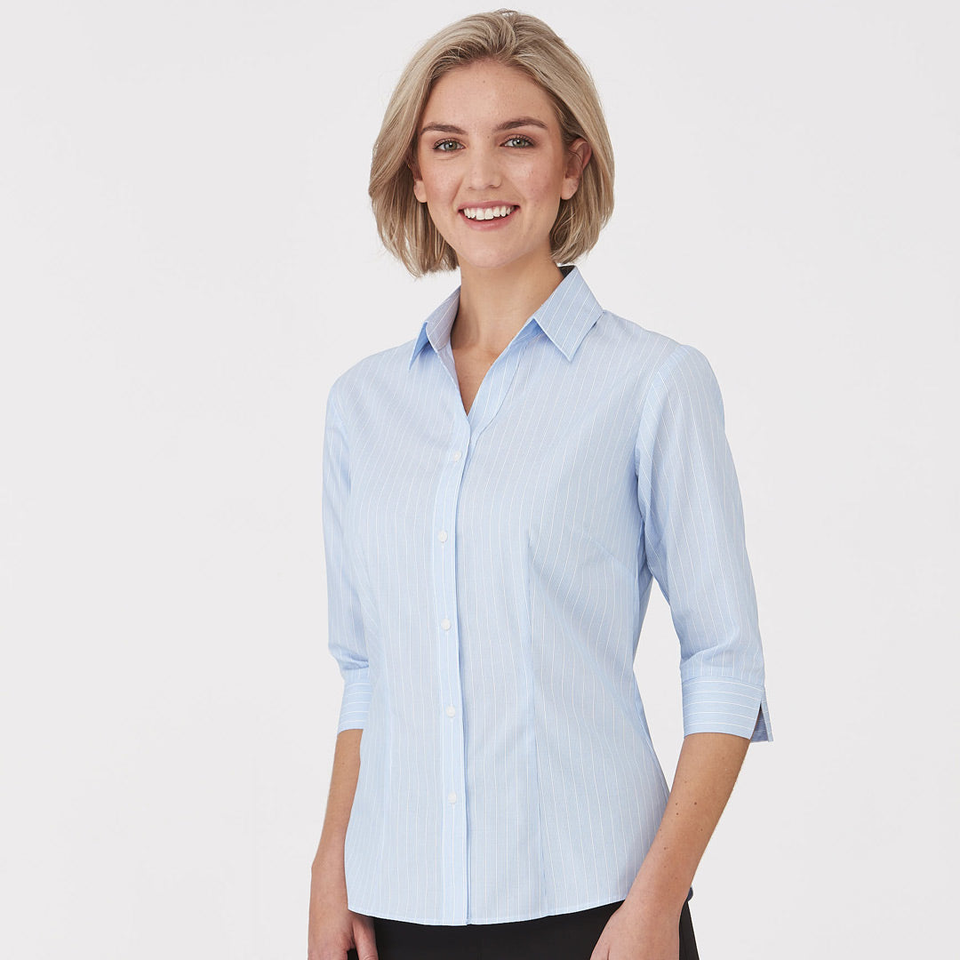 House of Uniforms The Shadow Stripe Shirt | 3/4 Sleeve | Ladies City Collection Sky Blue