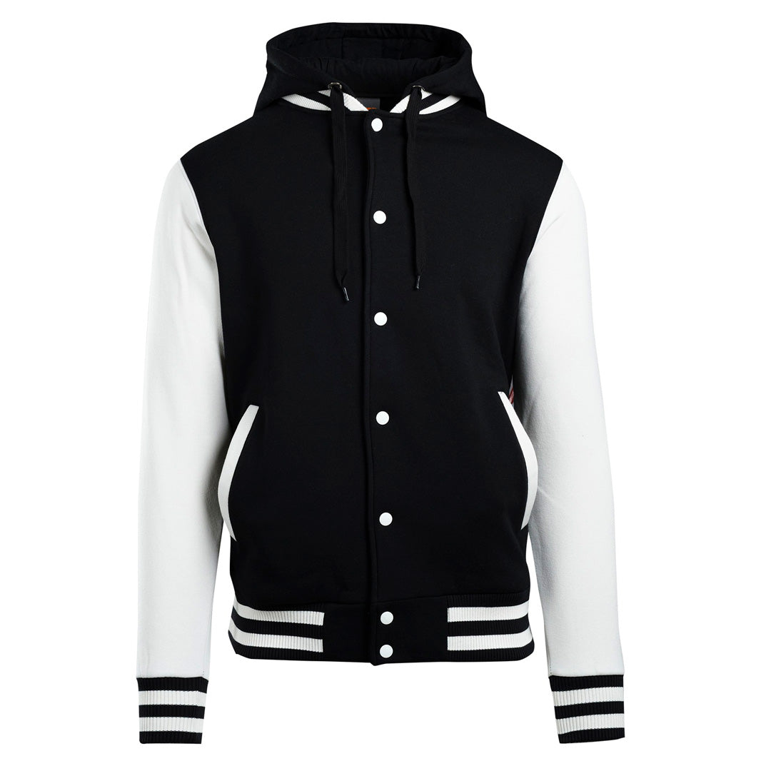 House of Uniforms The Hooded Varsity Jacket | Mens Ramo Black/White