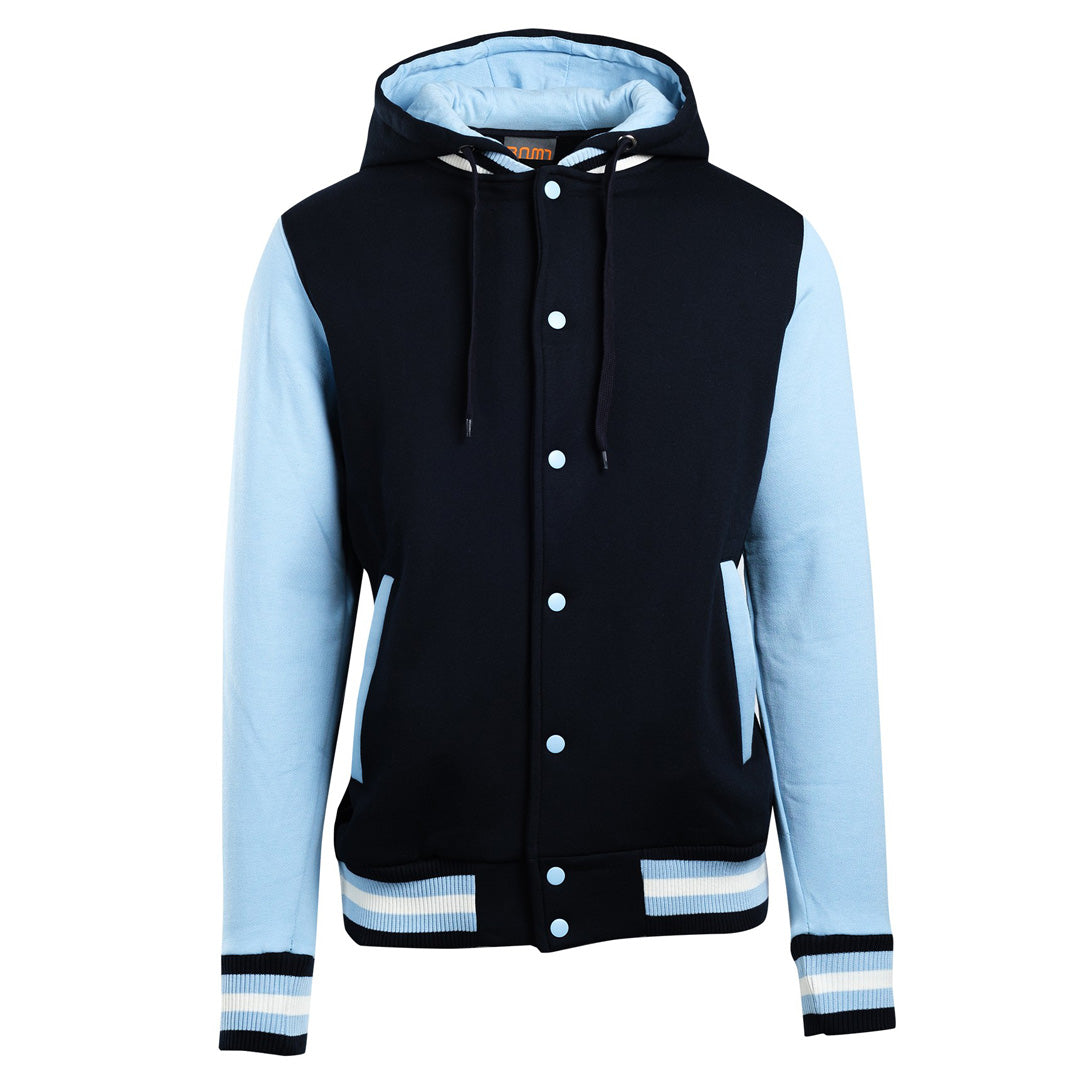 House of Uniforms The Hooded Varsity Jacket | Mens Ramo Navy/Sky