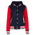 House of Uniforms The Hooded Varsity Jacket | Ladies Ramo Navy/Red