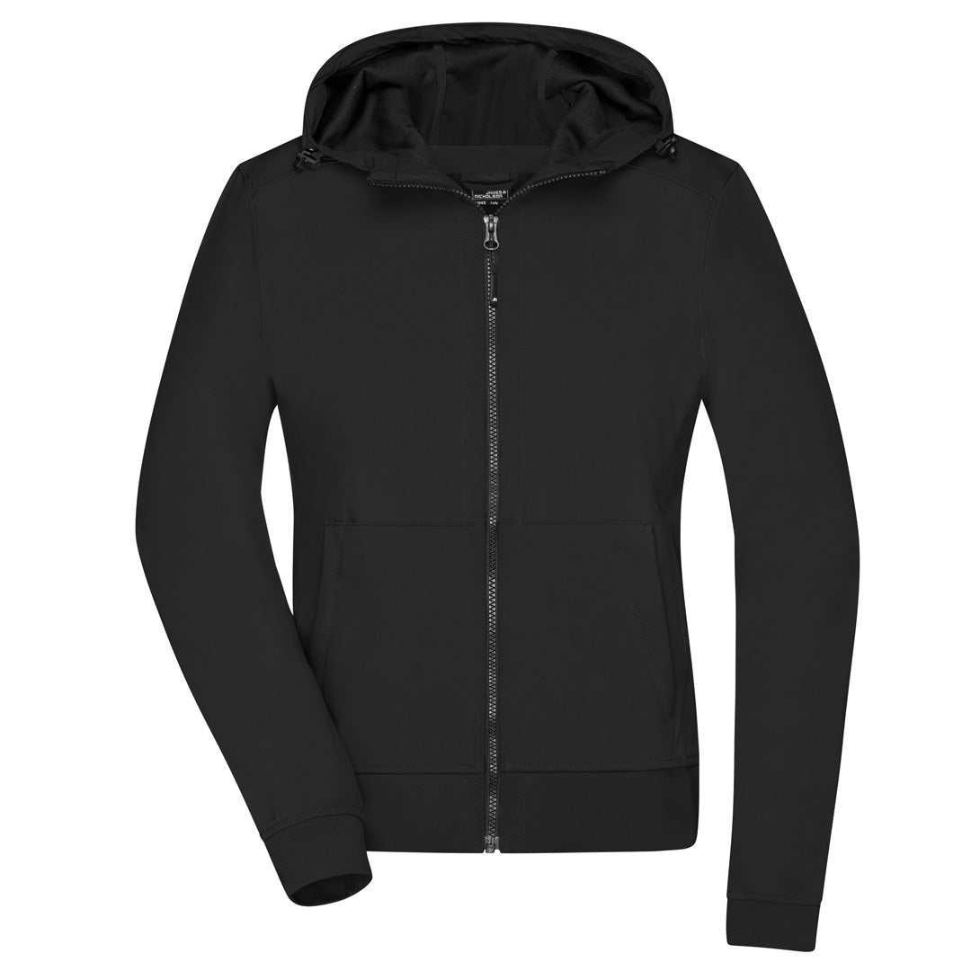 House of Uniforms The Hooded Sports Soft Shell Jacket | Ladies James & Nicholson Black