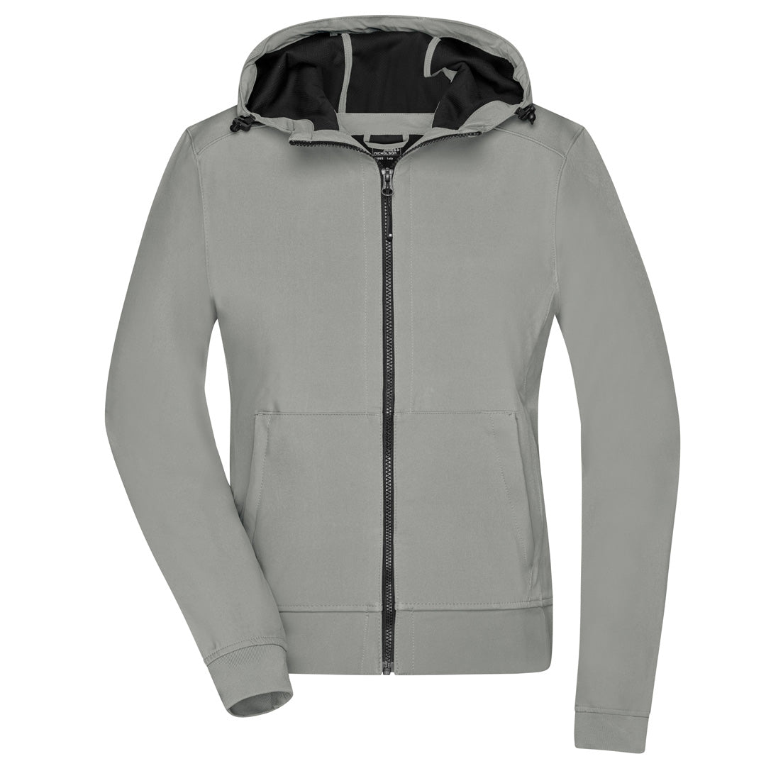 House of Uniforms The Hooded Sports Soft Shell Jacket | Ladies James & Nicholson Light Grey