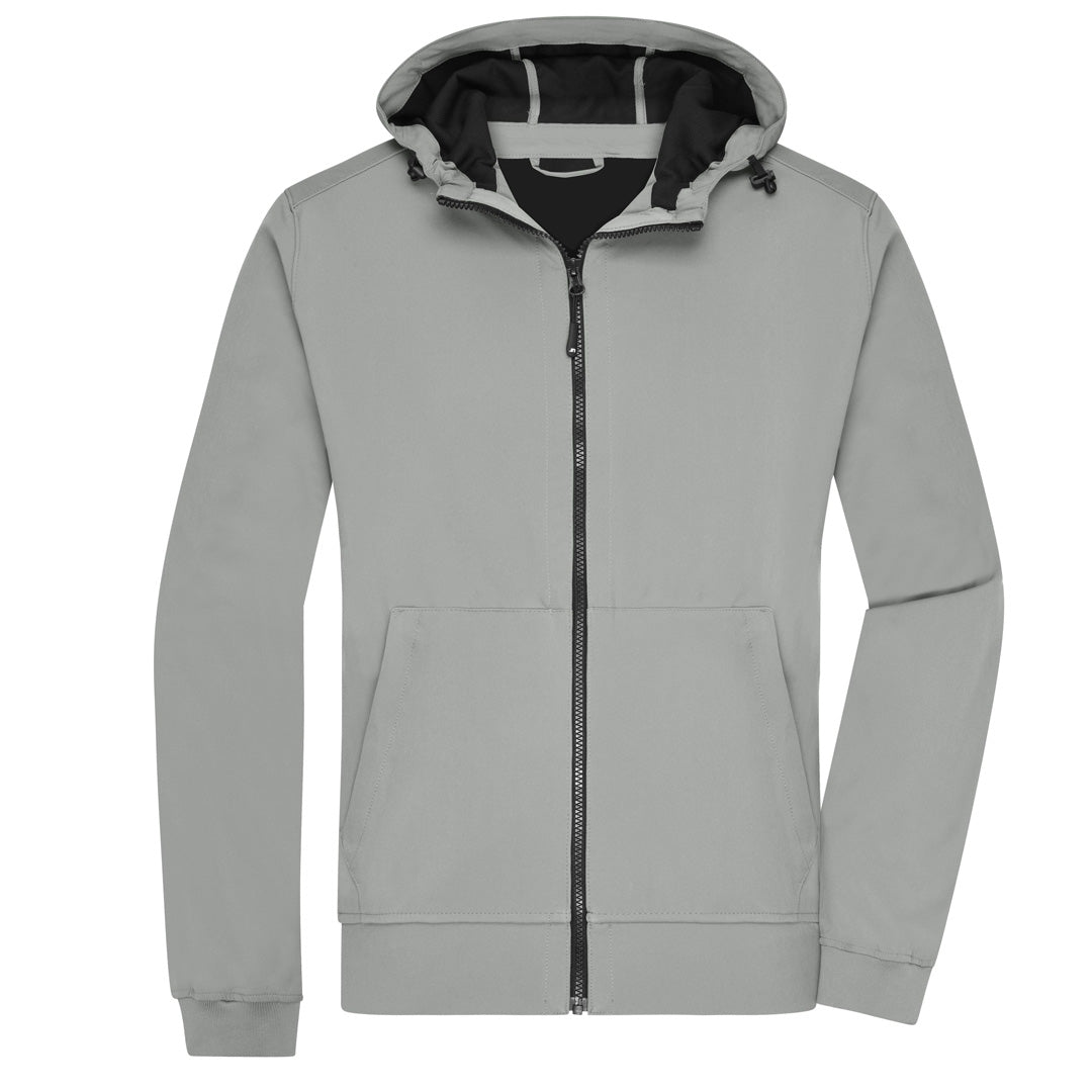 House of Uniforms The Hooded Sports Soft Shell Jacket | Mens James & Nicholson Light Grey