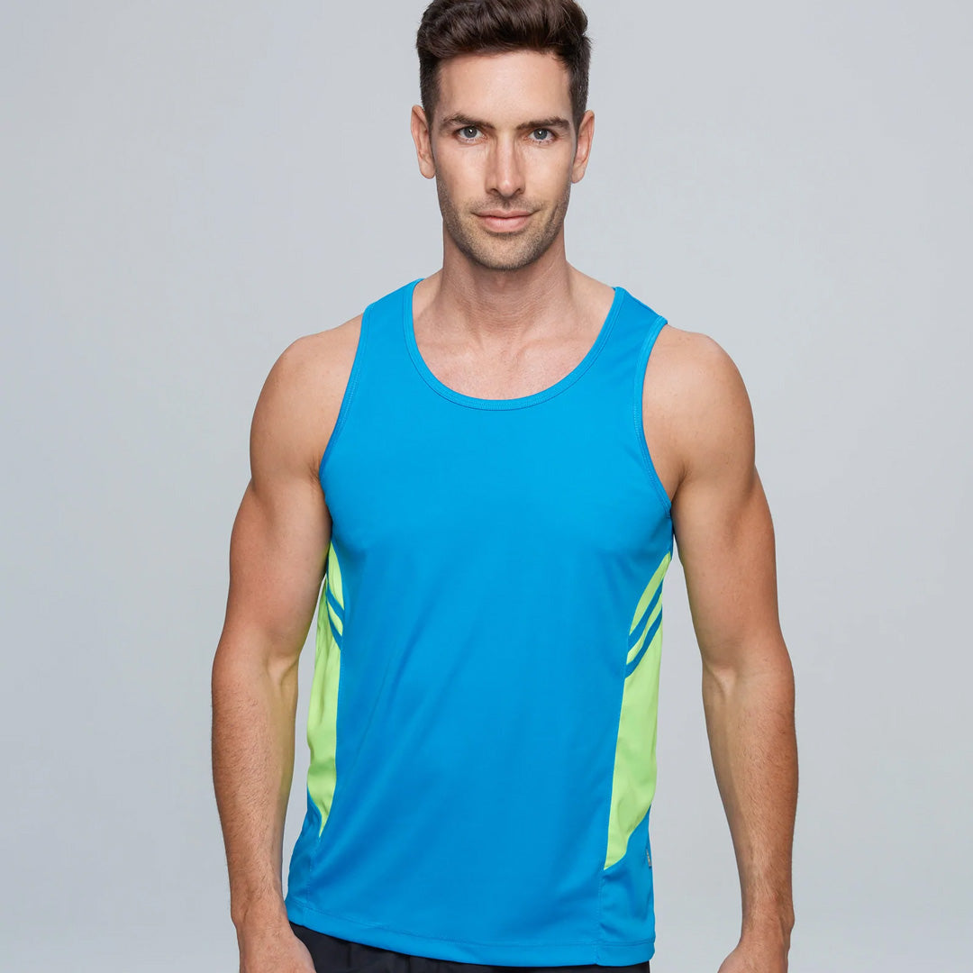 House of Uniforms The Tasman Singlet | Mens | Black Base Aussie Pacific