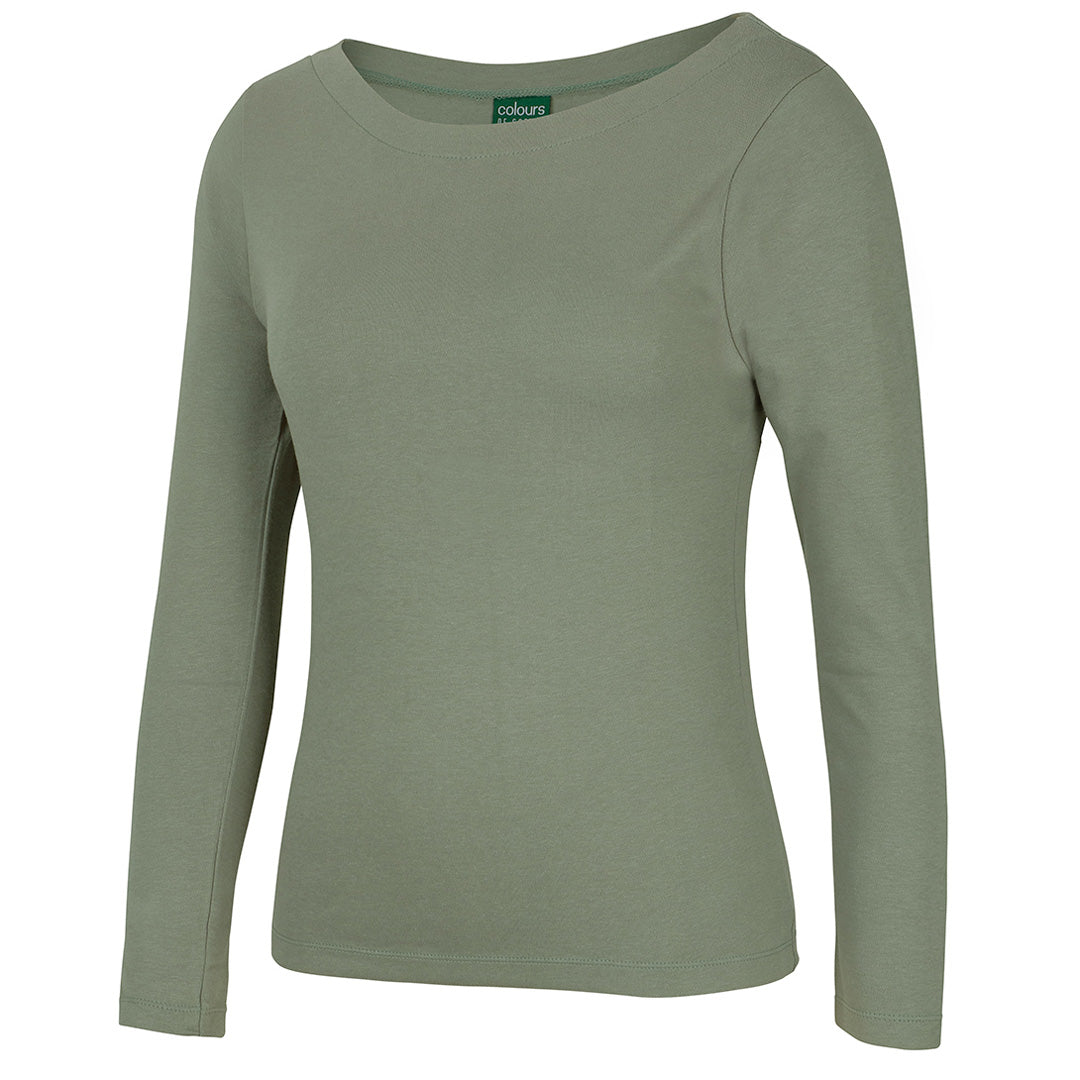 House of Uniforms The Boat Neck Tee | Long Sleeve | Ladies Jbs Wear Sage