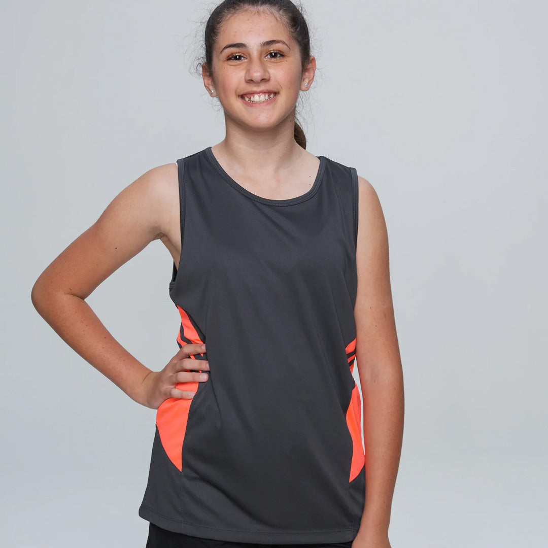 House of Uniforms The Tasman Singlet | Kids | Black Base Aussie Pacific