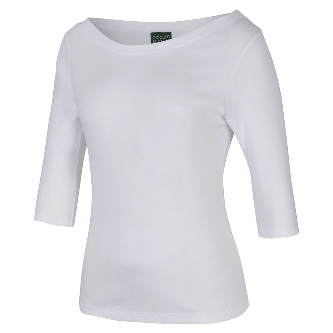 House of Uniforms The Boat Neck Tee | 3/4 Sleeve | Ladies Jbs Wear White