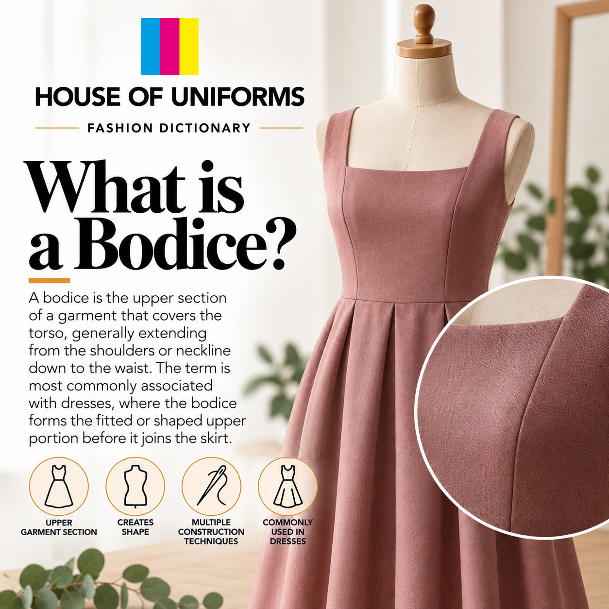 What is a bodice? It's the upper section of a garment.