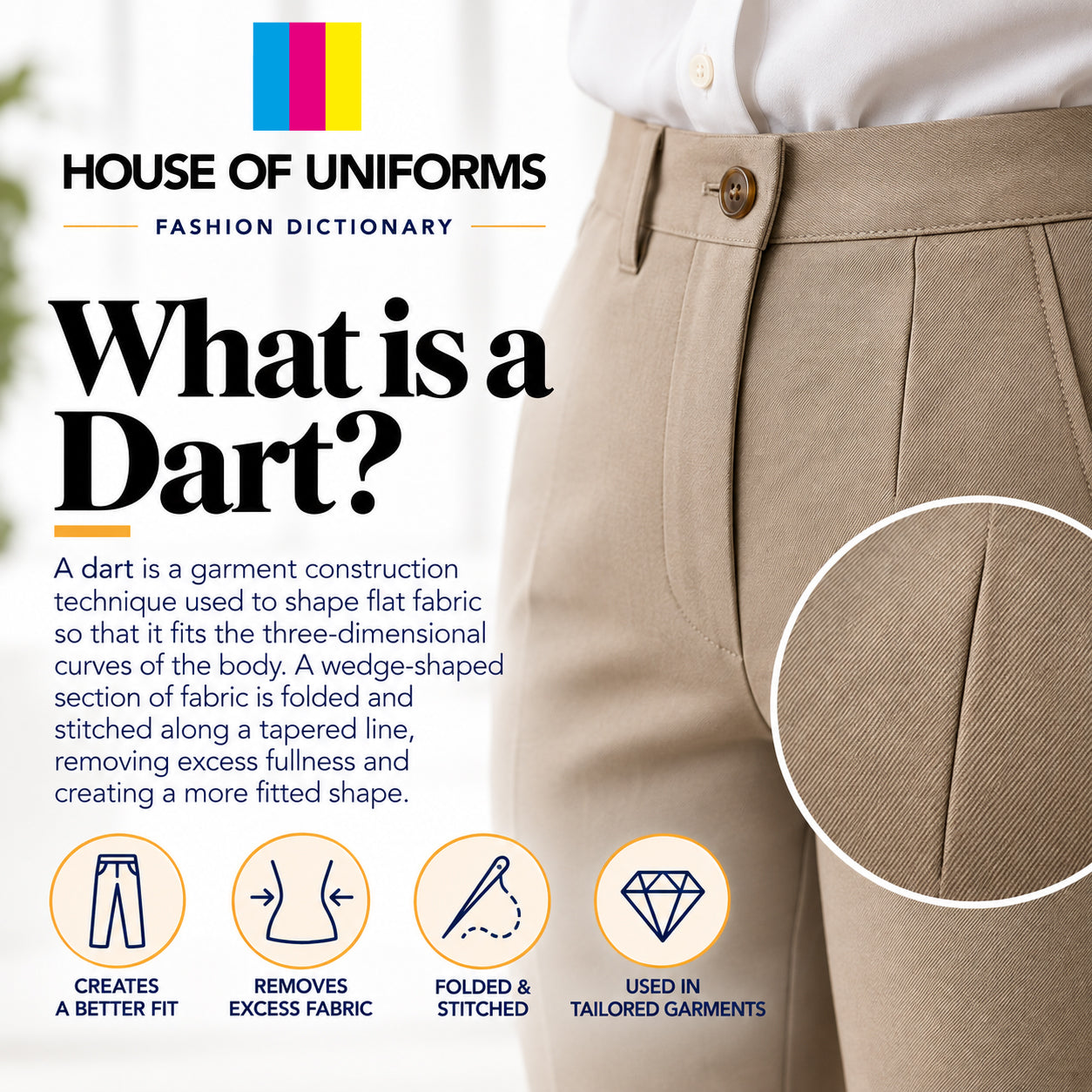 What is a dart? A dart is a garment construction technique.