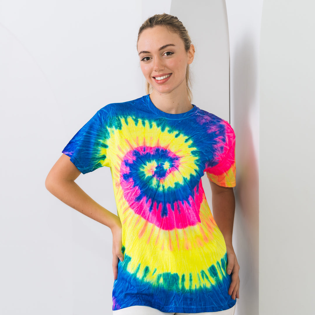 House of Uniforms The Spiral Tie Dye Tee | Adults Colortone Rainbow