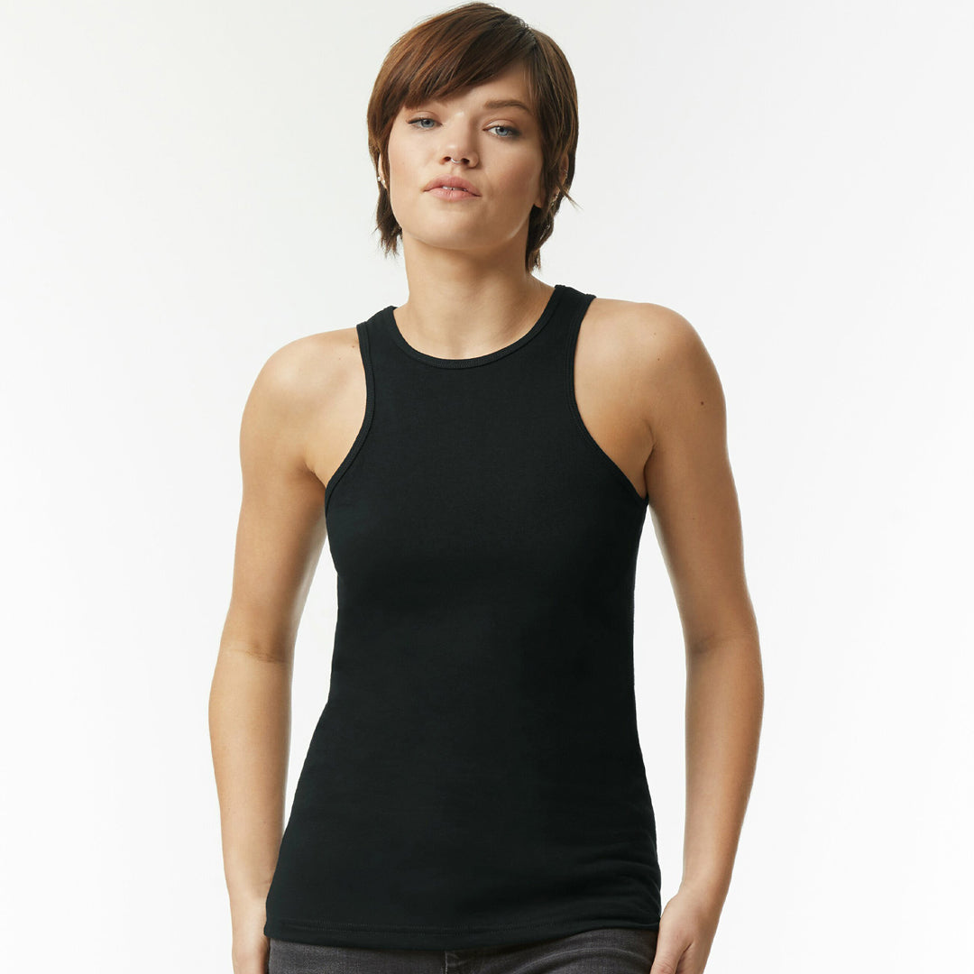 House of Uniforms The Racerneck Tank | Ladies American Apparel Black