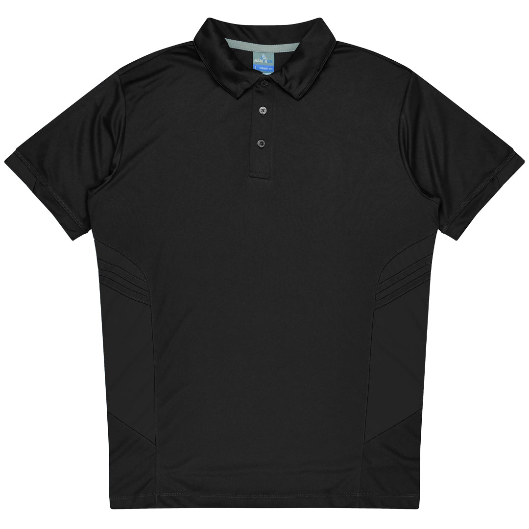 House of Uniforms The Tasman Polo | Mens | Short Sleeve | Black Base Aussie Pacific Black