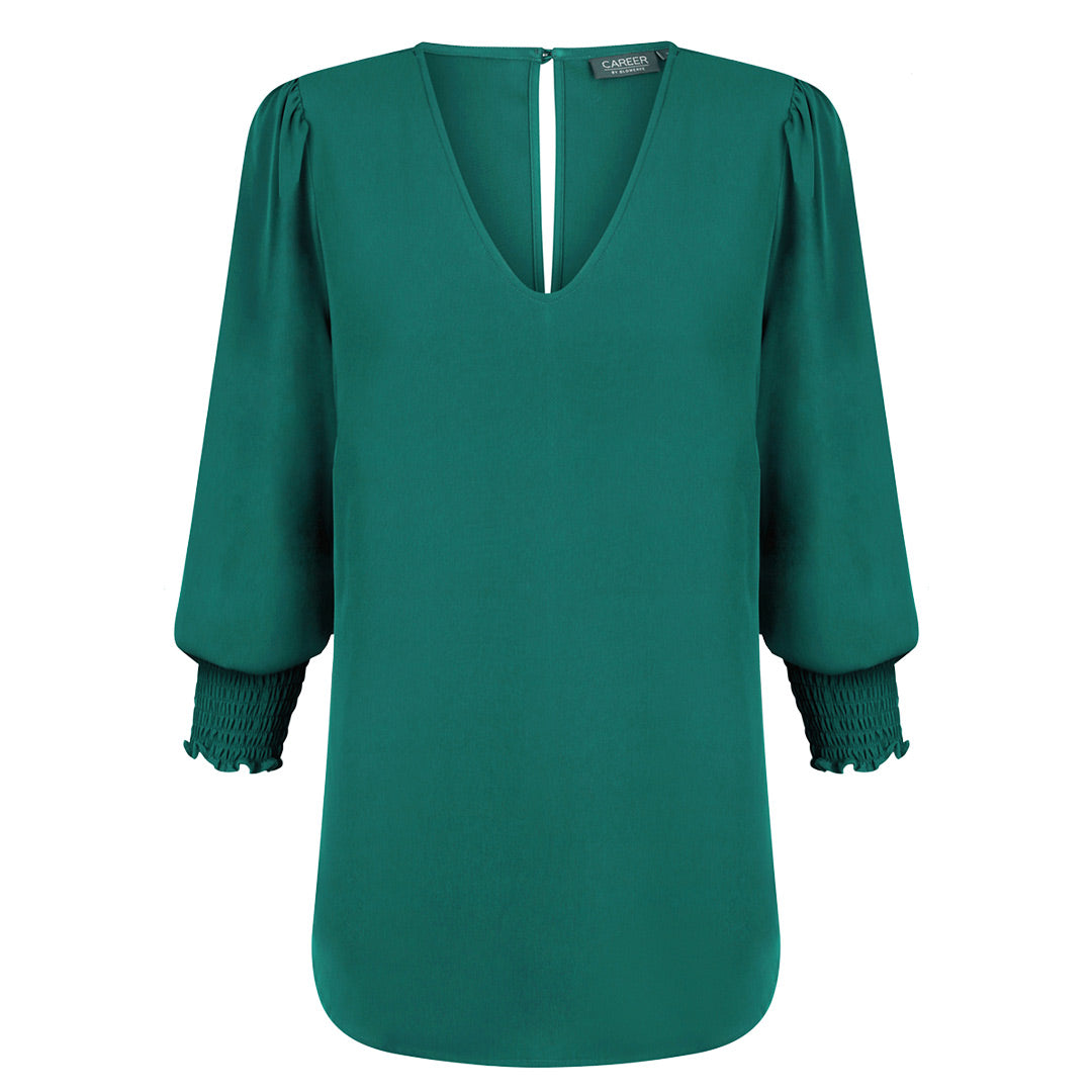 House of Uniforms The Cleo V Neck Top | Ladies Gloweave Emerald Mid