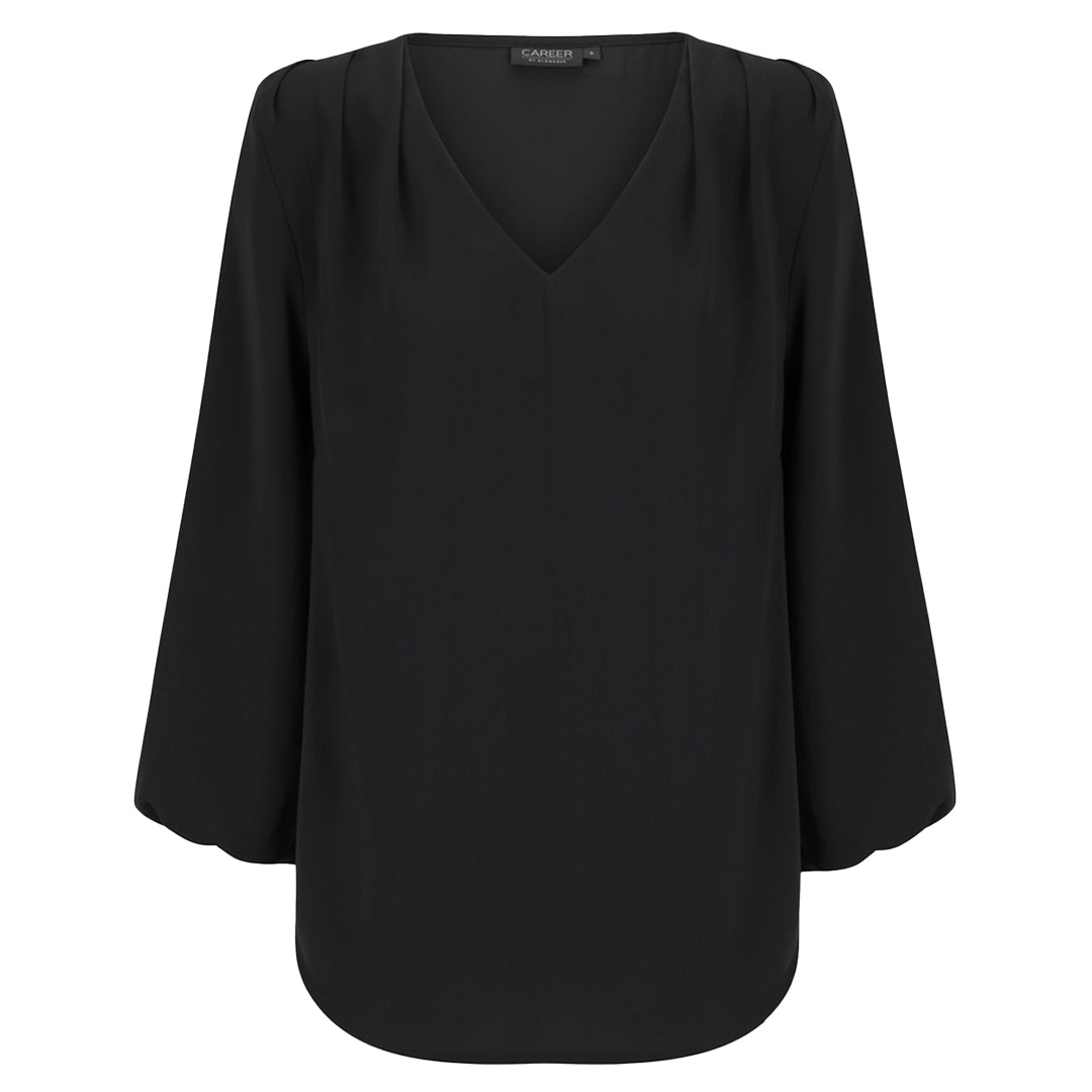 House of Uniforms The Cali V Neck Top | Ladies Gloweave Black