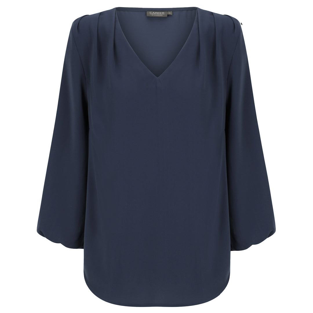 House of Uniforms The Cali V Neck Top | Ladies Gloweave Navy