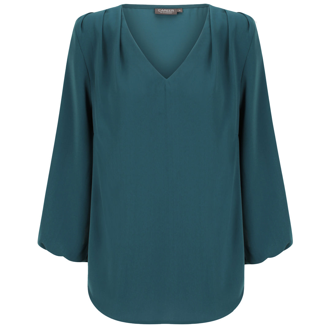 House of Uniforms The Cali V Neck Top | Ladies Gloweave Peacock