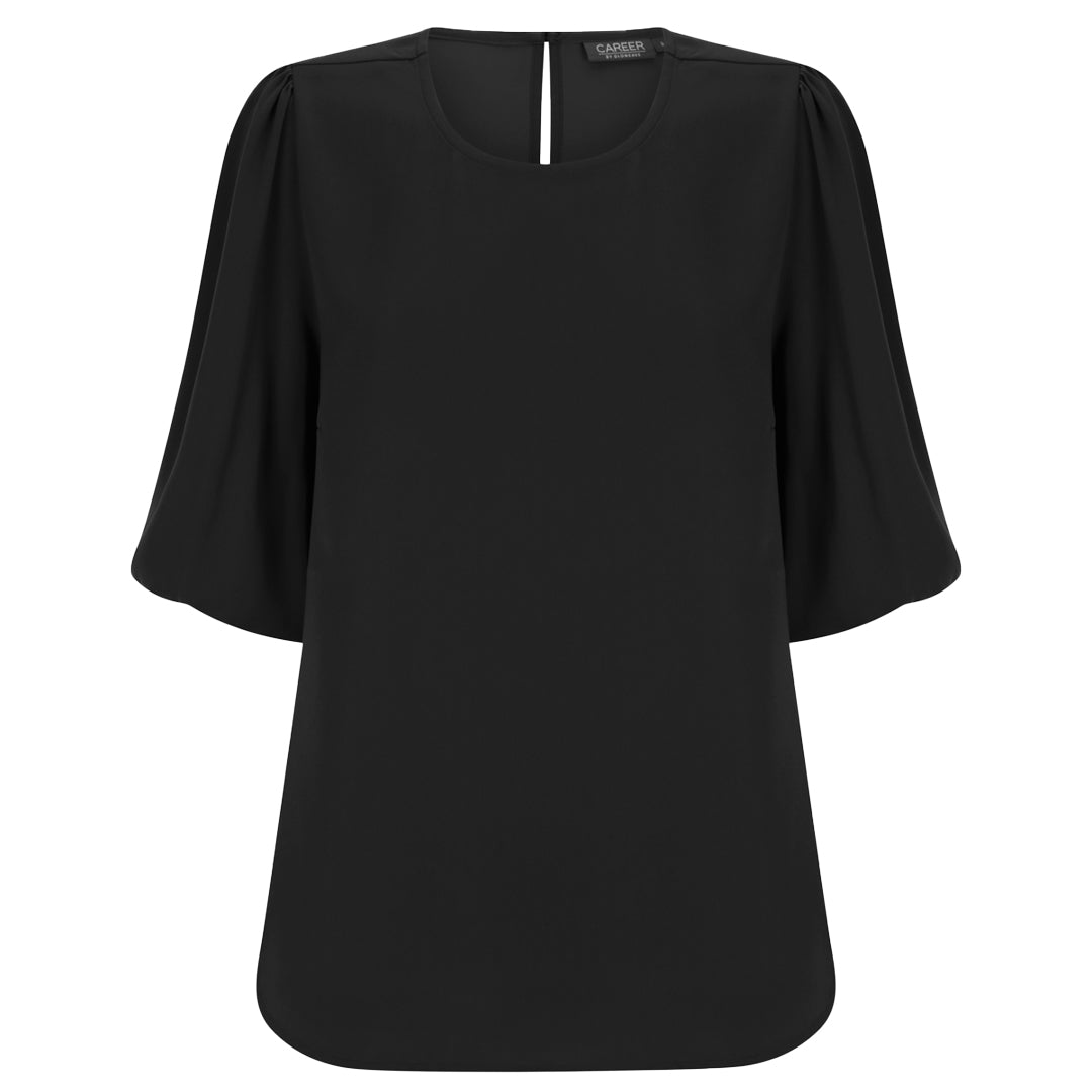 House of Uniforms The Poppy Puff Sleeve Top | Ladies Gloweave Black