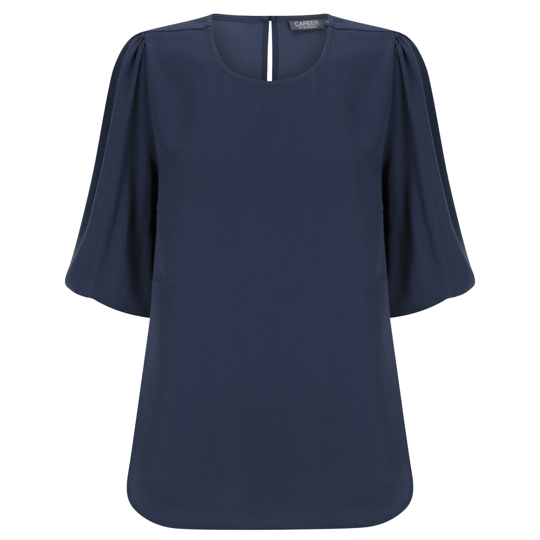 House of Uniforms The Poppy Puff Sleeve Top | Ladies Gloweave Navy