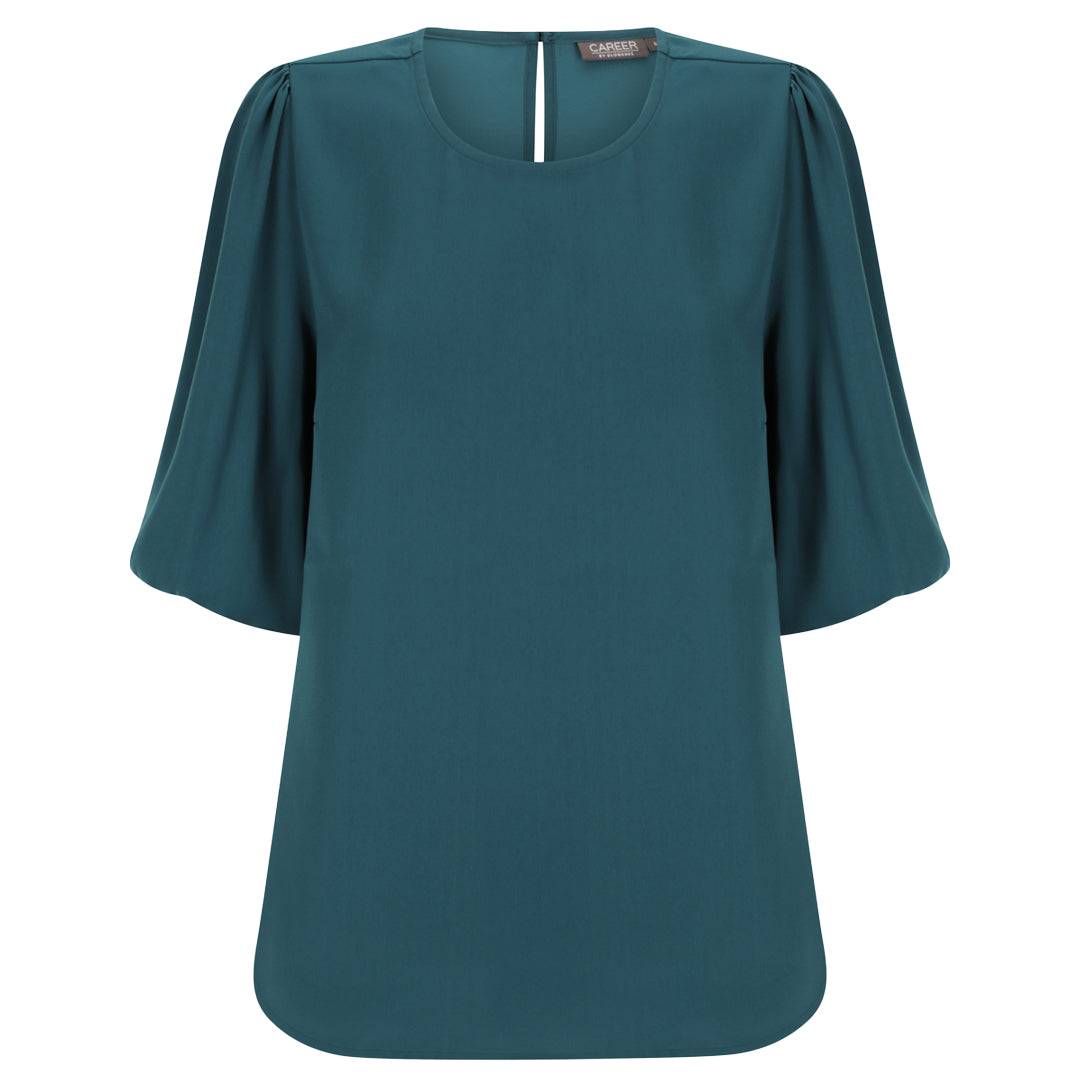 House of Uniforms The Poppy Puff Sleeve Top | Ladies Gloweave Peacock