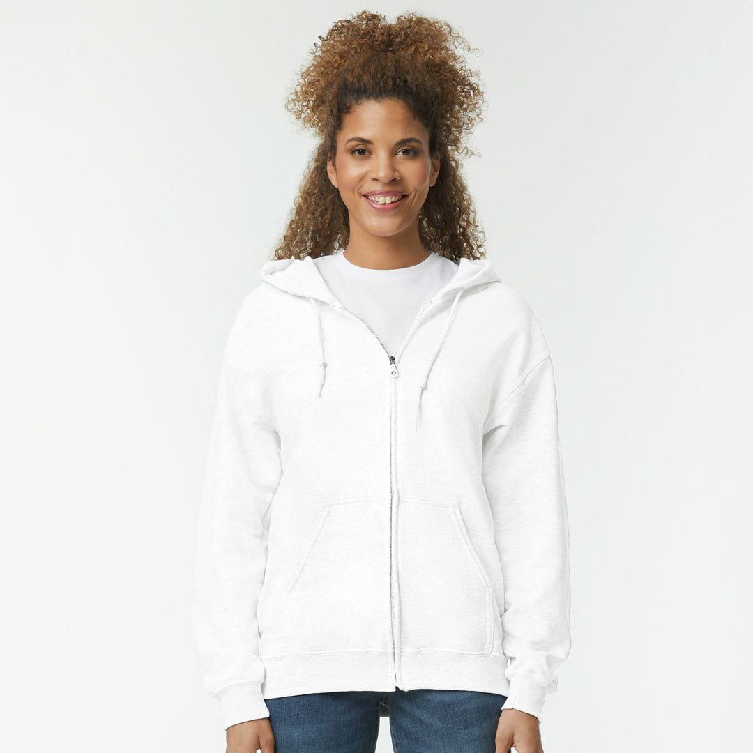 House of Uniforms The Heavy Blend Full Zip Hoodie | Adults Gildan White