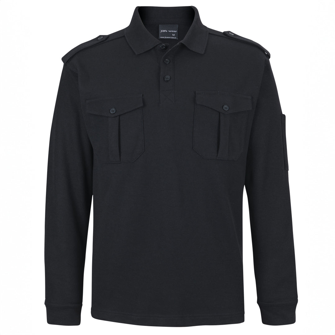 House of Uniforms The Epaulette Polo | Long Sleeve Jbs Wear Black