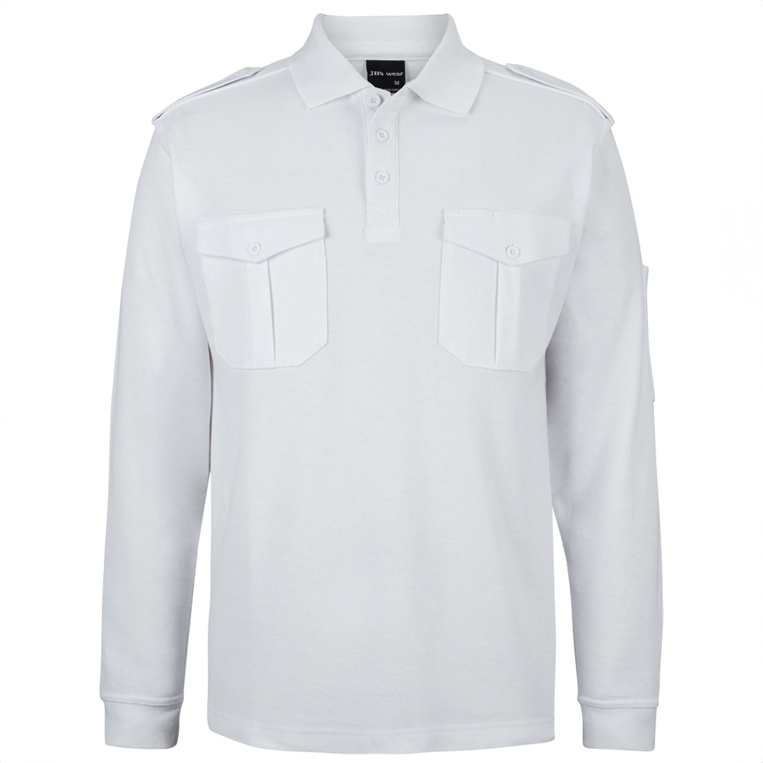 House of Uniforms The Epaulette Polo | Long Sleeve Jbs Wear White